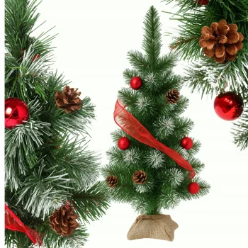 CHOINKA SZTUCZNA Zdobiona Śnieg Zielona Z SZYSZKAMI BOMBKAMI 65cm czerwona