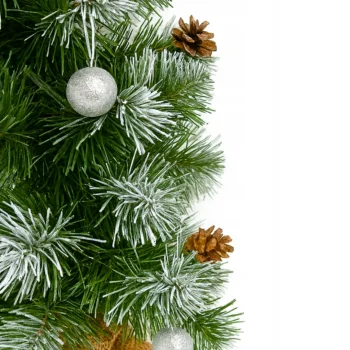 CHOINKA SZTUCZNA Zdobiona Śnieg Zielona Z SZYSZKAMI BOMBKAMI 65cm srebrna