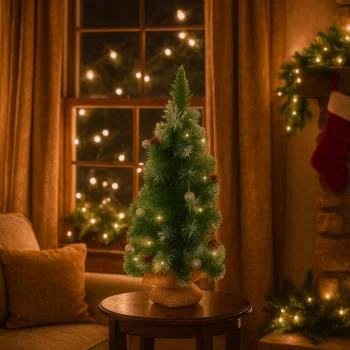 CHOINKA SZTUCZNA Zdobiona Śnieg Zielona Z SZYSZKAMI BOMBKAMI 65cm srebrna