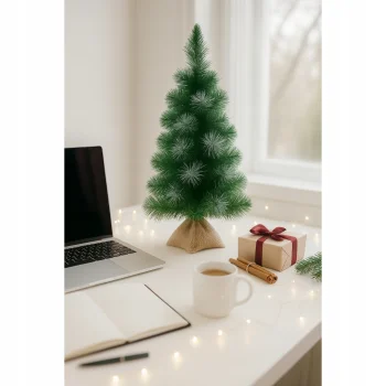 CHOINKA SZTUCZNA MAŁA Ośnieżona Zielona Gęsta 65cm Z JUTĄ na biurko stół