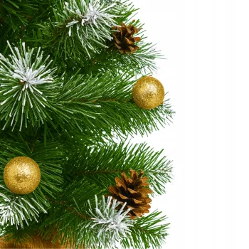 CHOINKA SZTUCZNA Zdobiona Śnieg Zielona Z SZYSZKAMI BOMBKAMI 65cm złota