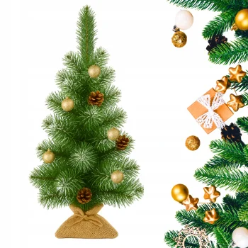 CHOINKA SZTUCZNA Zdobiona Śnieg Zielona Z SZYSZKAMI BOMBKAMI 65cm złota