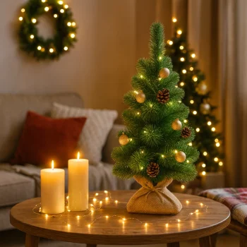 CHOINKA SZTUCZNA Zdobiona Śnieg Zielona Z SZYSZKAMI BOMBKAMI 65cm złota