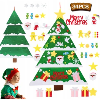 CHOINKA Z FILCU Z OZDOBAMI DLA DZIECI NA BOŻE NARODZENIE 34 SZT PREZENT