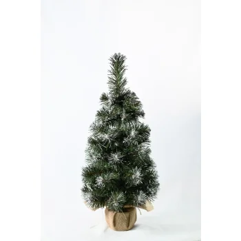 CHOINKA SZTUCZNA OZDOBNA 65CM Świąteczna NA BIURKO MAŁA Ośnieżona JUTA