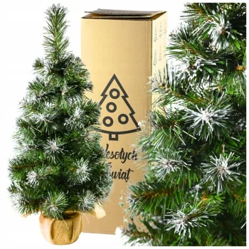 CHOINKA SZTUCZNA OZDOBNA 65CM Świąteczna NA BIURKO MAŁA Ośnieżona JUTA
