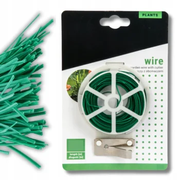 DRUT OGRODNICZY DO PODWIĄZYWANIA TYCZKI ZIELONY Z OBCINACZEM DŁUGI 20M