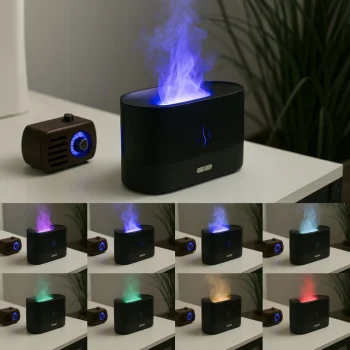 Nawilżacz Powietrza Dyfuzor Aromaterapia EFEKT OGNIA Led Kominek do olejków