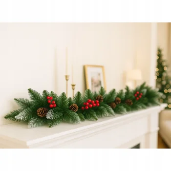 GIRLANDA ŚWIĄTECZNA ZDOBIONA GĘSTA SZTUCZNA ZIELONA CHOINKOWA 1m ośnieżona