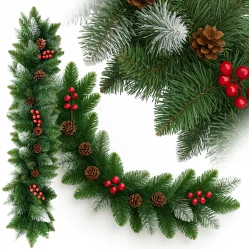 GIRLANDA ŚWIĄTECZNA ZDOBIONA GĘSTA SZTUCZNA ZIELONA CHOINKOWA 1m ośnieżona