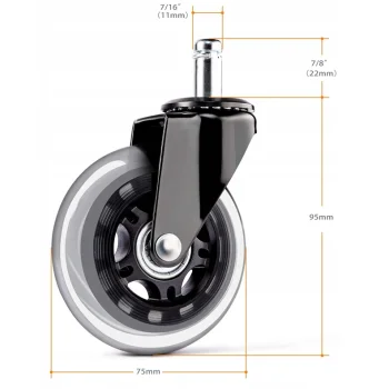 5x KÓŁKA DO FOTELA OBROTOWEGO KAUCZUKOWE ŁOŻYSKOWANE ZESTAW 11mm