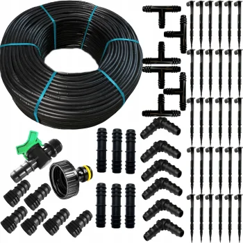 Linia kroplująca  nawadnianie kropelkowe 50m+56el. mocny wąż kropelkujący