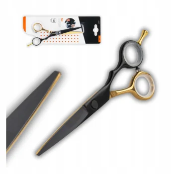 Nożyczki fryzjerskie PROFESJONALNE OSTRE czarno-złote 160mm DO WŁOSÓW BRODY