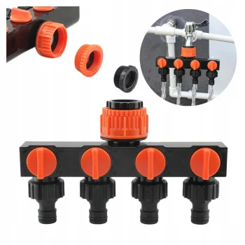 ROZDZIELACZ NA KRAN DO WODY Węże Ogrodowy 4-drożny z zaworami Podlewanie