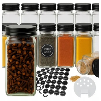 POJEMNIKI NA PRZYPRAWY SŁOIKI ORGANIZER 24 SZT ZESTAW + NAKLEJKI SŁOICZKI
