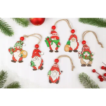 Ozdoby choinkowe zawieszki DREWNIANE skrzaty ZESTAW prezentowe 12szt