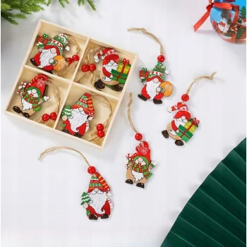 Ozdoby choinkowe zawieszki DREWNIANE skrzaty ZESTAW prezentowe 12szt