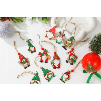 Ozdoby choinkowe zawieszki DREWNIANE skrzaty 12szt prezent mikołajki