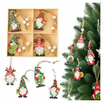 Ozdoby choinkowe zawieszki DREWNIANE skrzaty 12szt prezent mikołajki