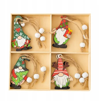 Ozdoby choinkowe zawieszki DREWNIANE skrzaty 12szt prezent mikołajki