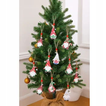 Ozdoby choinkowe zawieszki DREWNIANE skrzaty 12szt świąteczne bombki