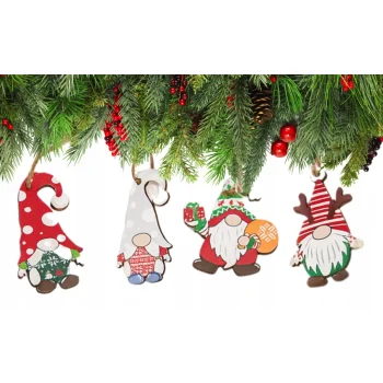 Ozdoby choinkowe zawieszki DREWNIANE skrzaty 12szt świąteczne bombki