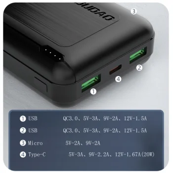 Dudao Powerbank USB USB-C QC PD 20000mAh 20W
