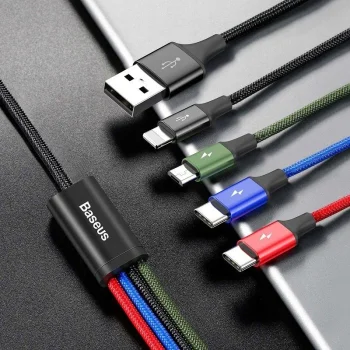 Kabel 4w1 Lightning Micro USB 2xUSB-C - 3,5A 1,2m