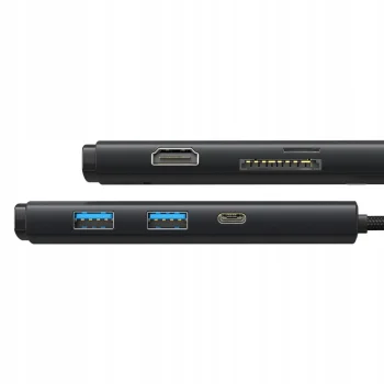 Szybki Multi HUB 6w1 USB-C 2x USB 3.0 + HDMI i Czytnik Kart SD/TF do 5Gb/s