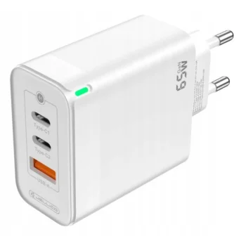 JELLICO Zestaw Mocna Ładowarka GaN + Kabel USB-C - 65W PD 2 x USB-C + USB-A