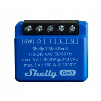 MINI Sterownik Shelly 1 Mini Gen3 Beznapięciowy 0V 8A - WiFi + Bluetooth