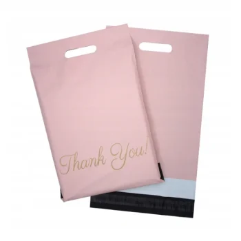50 x Foliopaki Kurierskie z Rączką 310x420 i Podziękowaniem Than You Różowy