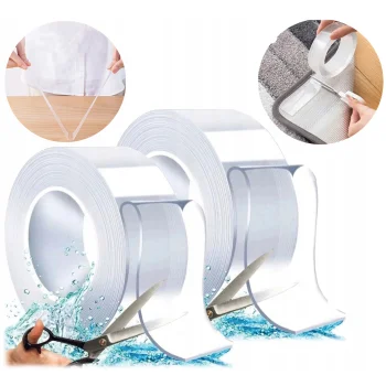 2 x Przeźroczysta Taśma Dwustronna NANO Wielokrotnego użytku Wodoodporna