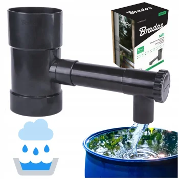 Łapacz Wody Deszczowej do Rynny 90 mm z Zaworem i Przyłączem Czarny Bradas