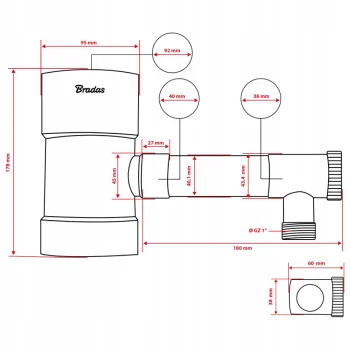 Łapacz Wody Deszczowej do Rynny 90 mm z Zaworem i Przyłączem Czarny Bradas