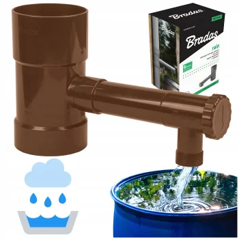 Łapacz Wody Deszczowej do Rynny 90 mm z Zaworem i Przyłączem Brązowy Bradas