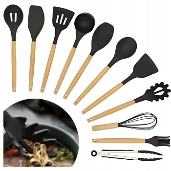 Zestaw Przyborów Kuchennych - Przybory Kuchenne Sylikonowe Drewniane 12 el.