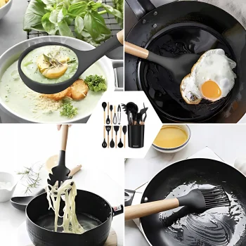 Zestaw Przyborów Kuchennych - Przybory Kuchenne Sylikonowe Drewniane 12 el.