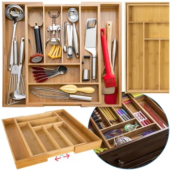 Organizer Do Szuflady Na Sztućce Kosmetyki Biżuterię BAMBUSOWY Regulowany