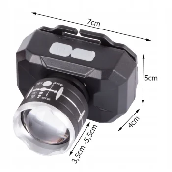 Latarka Czołowa LED Akumulatorowa Czołówka z ZOOM Duży Zasięg Duża Soczewka