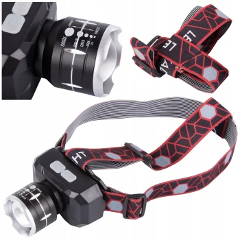 Latarka Czołowa LED Akumulatorowa Czołówka z ZOOM Duży Zasięg Duża Soczewka