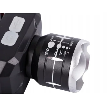 Latarka Czołowa LED Akumulatorowa Czołówka z ZOOM Duży Zasięg Duża Soczewka