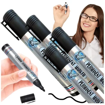 Markery Pisak Permanentny Wodoodporny Czarny Trwały Okrągły 4 sztuki 4x