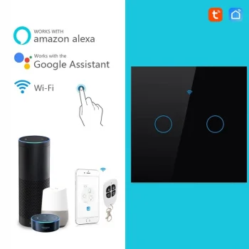 Sterownik Przełącznik Ścienny WiFi 2 Kanałowy Światła Dotykowy TUYA Czarny