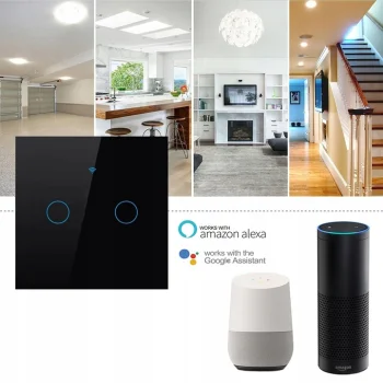 Sterownik Przełącznik Ścienny WiFi 2 Kanałowy Światła Dotykowy TUYA Czarny