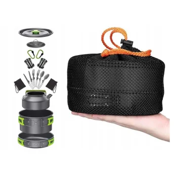 Zestaw Naczyń Garnków Turystycznych Komplet Sztućców na Kemping 18el Etui