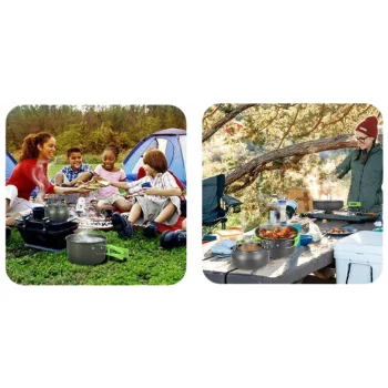 Zestaw Naczyń Garnków Turystycznych Komplet Sztućców na Kemping 18el Etui