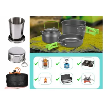 Zestaw Naczyń Garnków Turystycznych Komplet Sztućców na Kemping 18el Etui