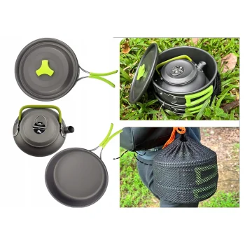 Zestaw Naczyń Garnków Turystycznych Komplet Sztućców na Kemping 18el Etui