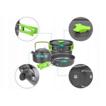 Zestaw Naczyń Garnków Turystycznych Komplet Sztućców na Kemping 18el Etui
